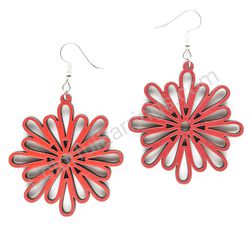 Flower Bloom Red, Lace Wooden Earrings