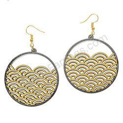 Geometry Wave Antique Gold - Black, Circle Wooden Earrings