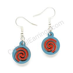 Geometry Spiral Blue - Red, Small Size, Circle Wooden Earrings