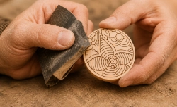 Hand-sanding a wooden jewelry piece