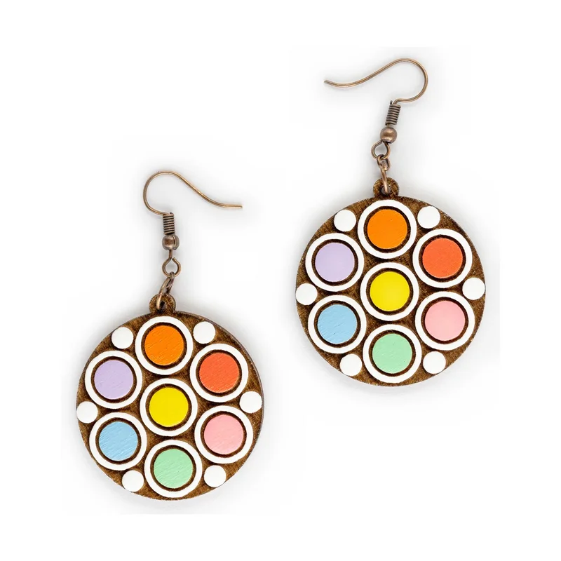 Wooden handmade mandala earrings - Signal Mandala
