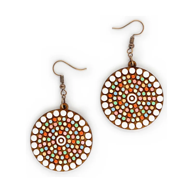 Wooden handmade mandala earrings - Orbital Glow