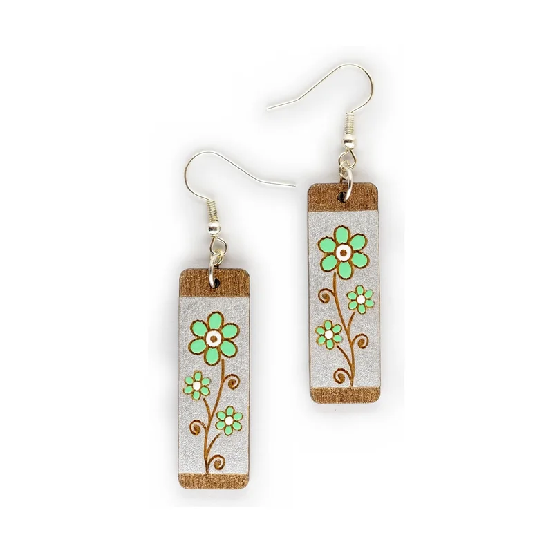 Wooden handmade floral earrings - Blooming Path