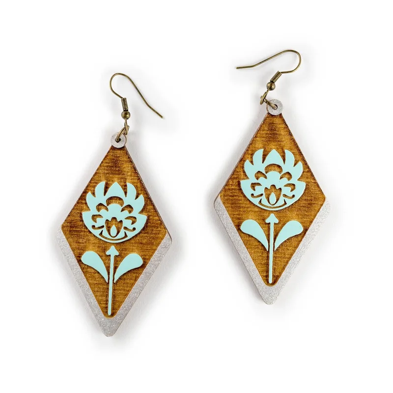 Ručne maľované drevené náušnice Heritage Flower Diamond