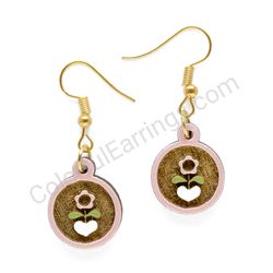 Folk Flower From Heart Light Purple, Small Size, Circle Wooden Earrings