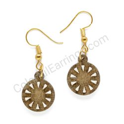 Geometry Triangle Orbit Golden - White, Small Size, Circle Wooden Earrings