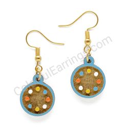 Geometry Colorful Dots With Fringe, Small Size, Circle Wooden Earrings