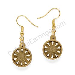 Geometry Triangle Orbit Golden - White With Fringe, Small Size, Circle Wooden Earrings