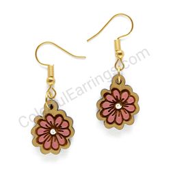 Bloom Shape Red, Small Size, Flower Wooden Earrings