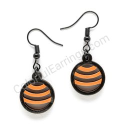 Geometry Wave Orange, Small Size, Circle Wooden Earrings