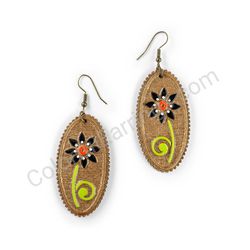 Wooden handmade folk earrings - Black Blossom