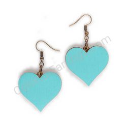 Wooden handmade heart-shaped earrings - Pure Heart (turquoise, large)