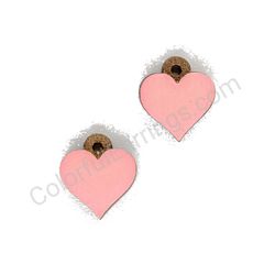 Wooden handmade heart earrings - Pure Heart (light pink, small)