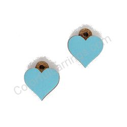 Wooden handmade heart earrings - Pure Heart (blue, small)