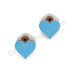 Wooden handmade heart earrings - Pure Heart (blue, small)