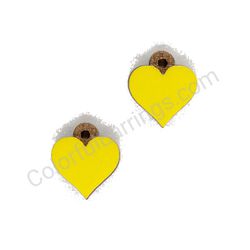 Wooden handmade heart earrings - Pure Heart (yellow, small)