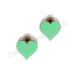 Wooden handmade heart earrings - Pure Heart (light green, small)